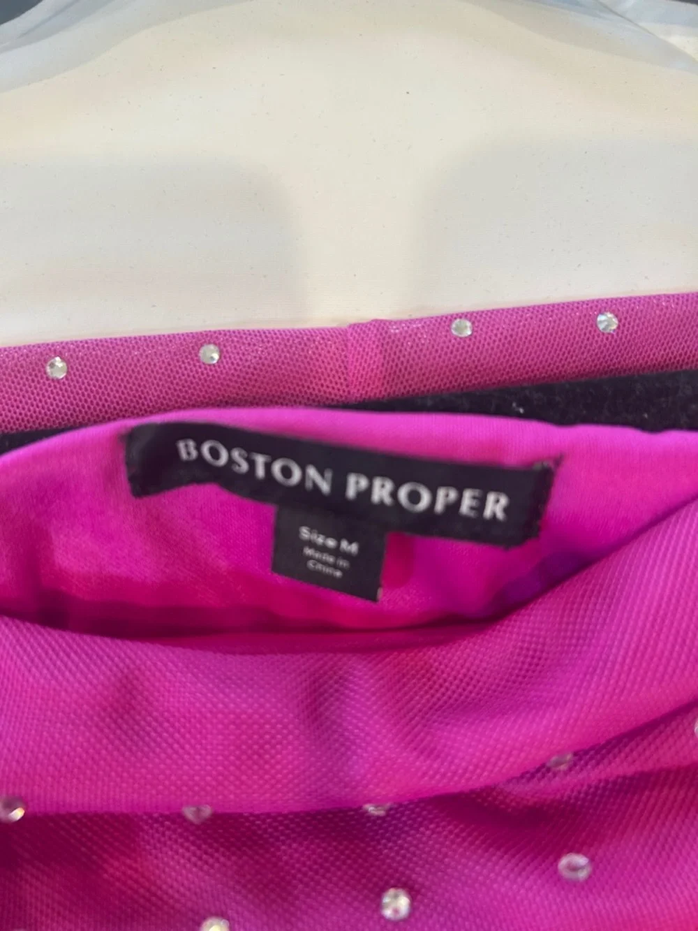 Boston Proper Fuchsia Rhinestone Off-Shoulder Top - Picture 3 of 4